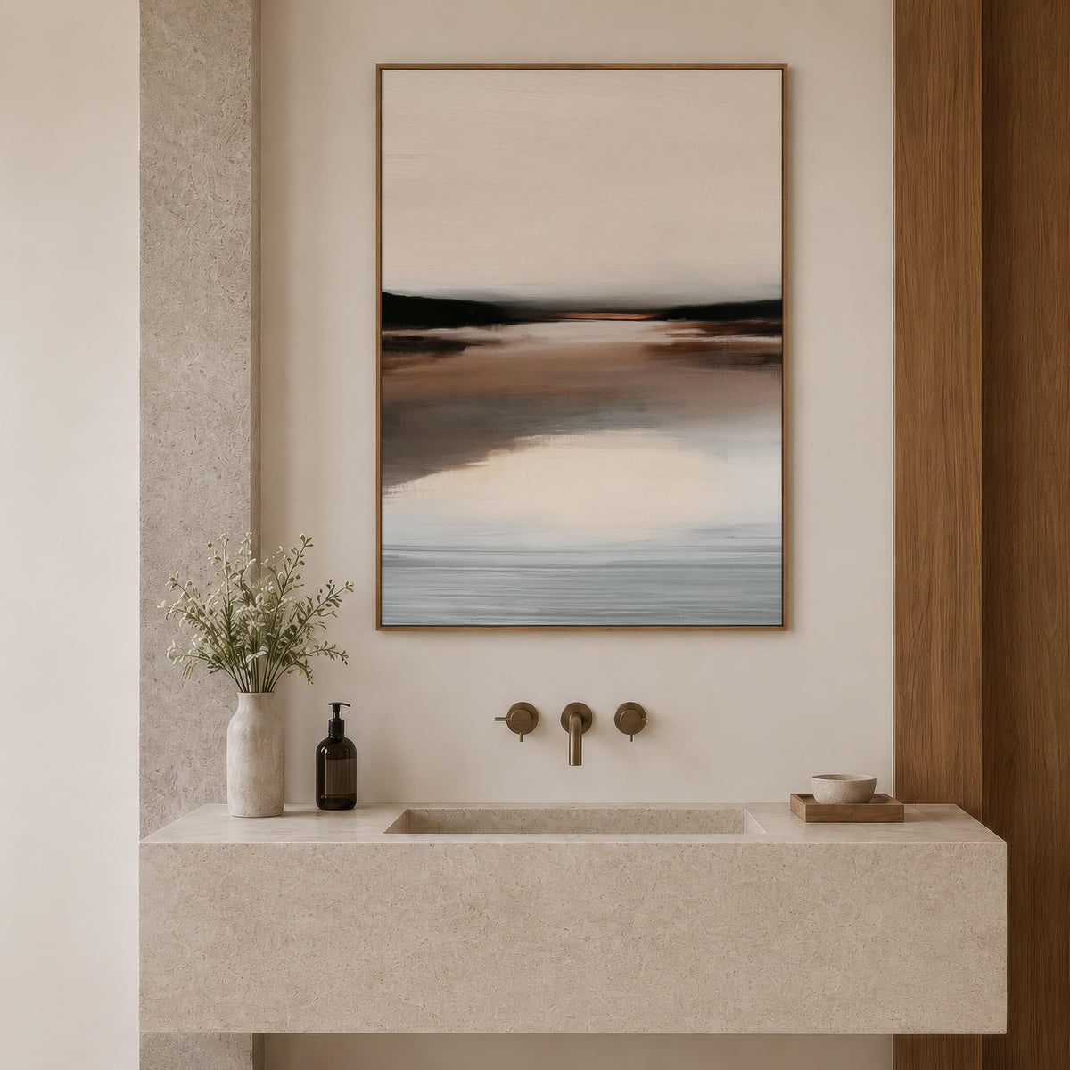 Neutral Brown Abstract Landscape wall art mockup 16